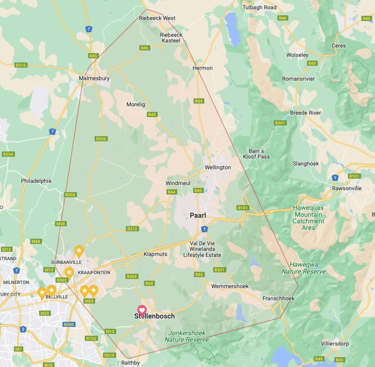 Map of areas serviced by Discover Home Inspections